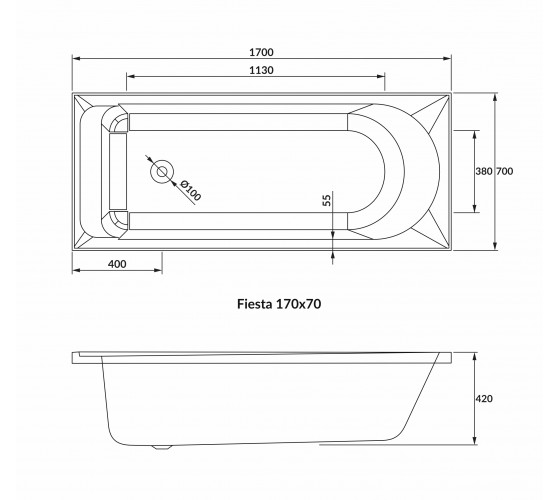 FIESTA NEO ванна 170*70*42 см без ножек, акрил 5мм