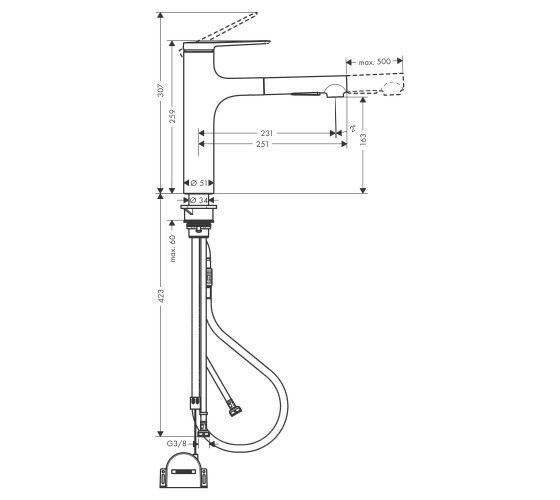 Смеситель для кухни Hansgrohe ZESIS M33 Sbox lite нержавеющая сталь (74804800)