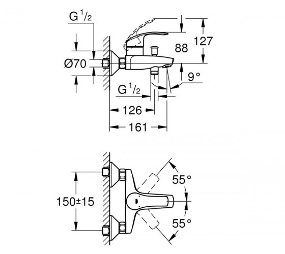 Змішувач для ванни Grohe Eurosmart, хром (33300002)