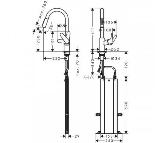 Смеситель для кухни Hansgrohe Focus 240 2jet Sbox, хром (73880000)