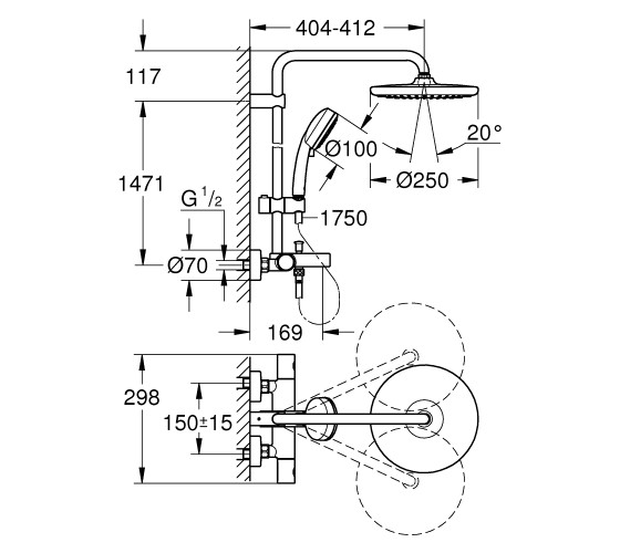 Душова система для ванни термостат Grohe Tempesta Cosmopolitan System 250 (26672000)
