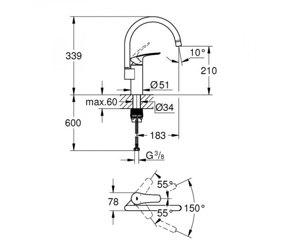 Змішувач для кухні Grohe Eurosmart (33202003)