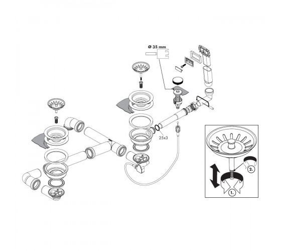 Cифон для двойной мойки Hansgrohe D17-11 (43938000)