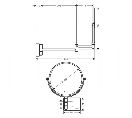 Косметическое зеркало Hansgrohe AddStoris чёрное матовое (41791670)