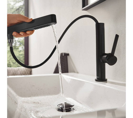 Смеситель для раковины с выдвижным изливом Hansgrohe FINORIS черный матовый (76063670)