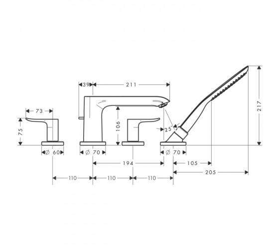 Смеситель на борт ванны Hansgrohe Metris  (31442000)