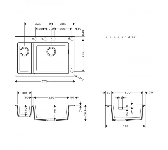 Кухонная мойка Hansgrohe S510-F635 черный графит (43315170)