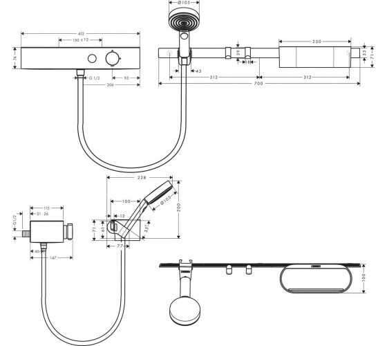 Комплект аксесуарів Hansgrohe з термостатом 7в1, Matt White (24250700)