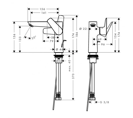 Смеситель для раковины Hansgrohe TALIS E черный (71754670)