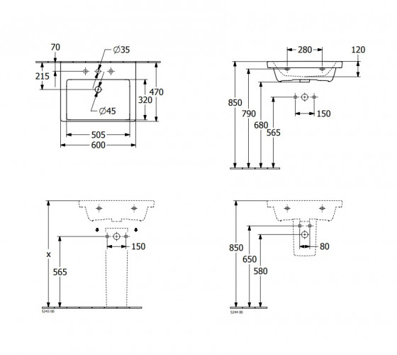 Раковина Villeroy&Boch SUBWAY 3.0 60 см (4А706001)