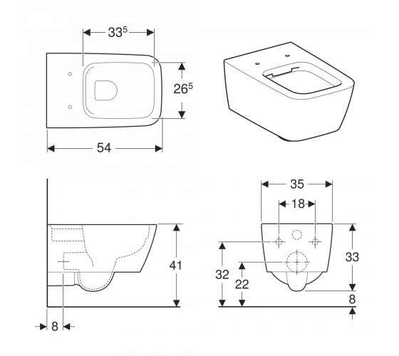 Підвісний унітаз Geberit iCon Square Rimfree (201950000)