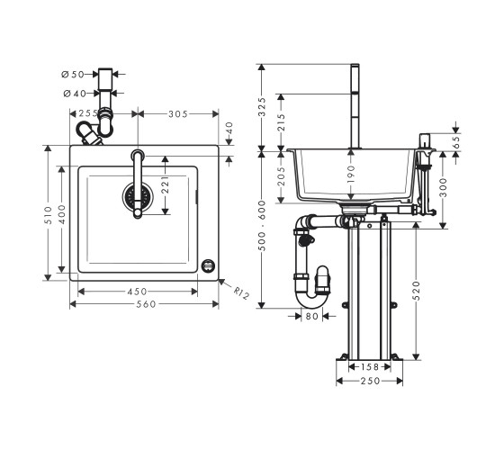 Кухонный комплект мойка Hansgrohe C51-F450-06 со смесителем черный графит (43217000)