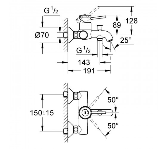Змішувач для ванни Grohe BauClassic (32865000)