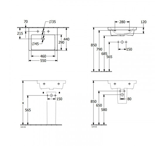 Раковина Villeroy&Boch SUBWAY 3.0 55 см (4А705501)