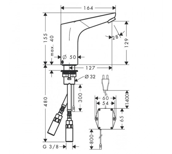 Смеситель для раковины бесконтактный Hansgrohe Focus от сети 220V (31174000)
