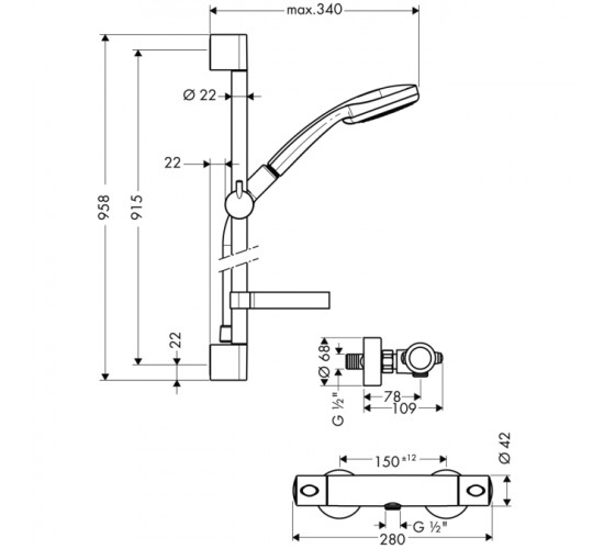 Термостат с душевым набором Hansgrohe Croma 100 Multi Ecostat Comfort (27085000)