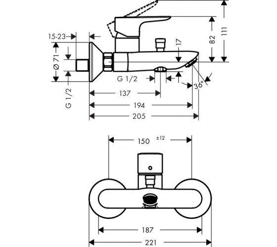 Смеситель для ванны Hansgrohe Talis E, хром (71740000)