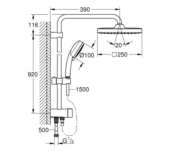 Душова система для душу без змішувача Grohe Tempesta Cosmopolitan System 250 Cube (26694000)