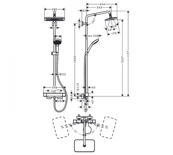 Душова система для душу термостат Hansgrohe Croma E Showerpipe 280 (27630000)