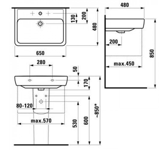 Раковина подвесная Laufen PRO A 65x48 см, с отверстием (H8189530001041)