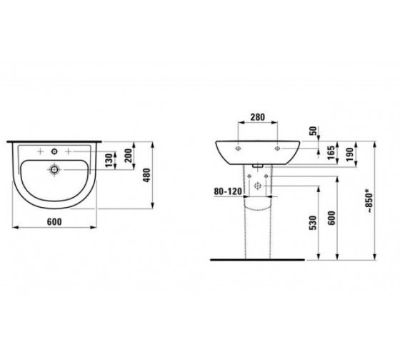 Раковина подвесная Laufen PRO 60 см, с отверстием (H8109520001041)