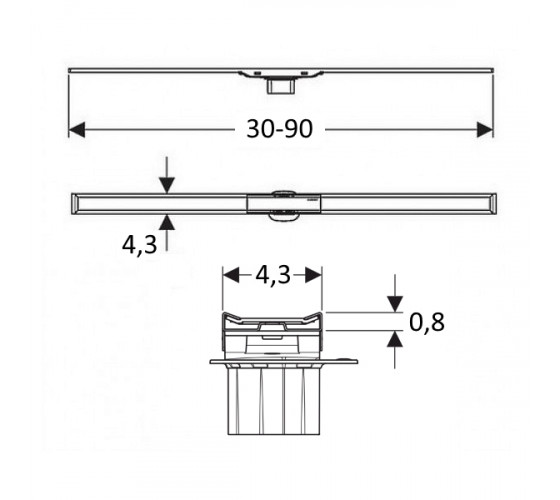 Дренажный канал Geberit CleanLine20, тёмный/матовый металл, L30-90см 154.450.00.1