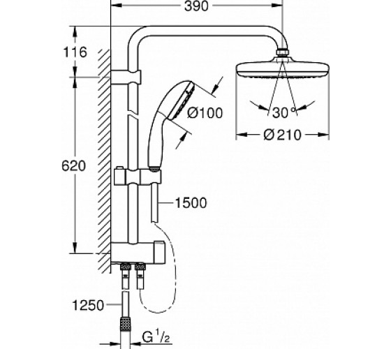 Душевой гарнитур с переключателем Grohe New Tempesta System 210, 26381001