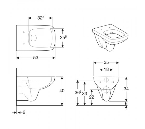 Чаша підвісного унітазу Geberit SELNOVA SQUARE Rimfree (500.275.01.1)