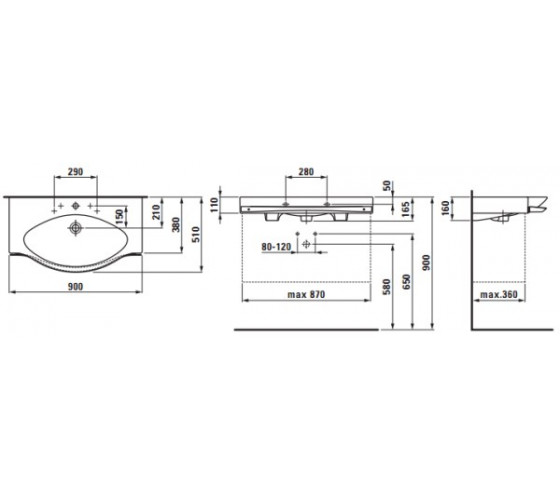 Раковина Laufen Palace 90 см с держателем полотенца (H8127020001041)