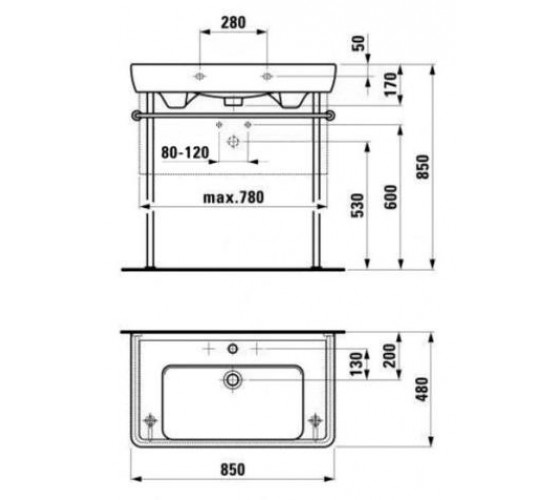 Раковина мебельная Laufen PRO 85x48 см, с отверстием (H8139560001041)