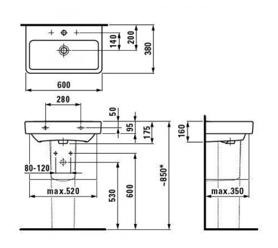 Раковина подвесная Laufen PRO C 60x38 см, с отверстием (H8189590001041)
