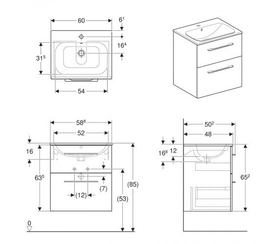 Тумба з раковиною Geberit SELNOVA SQUARE 60 см (501.236.00.1)