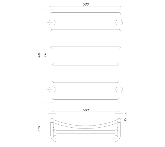 Сушка для рушників електрична UNIO LKD ER 700-500-6 Драбинка Каскад Дуга