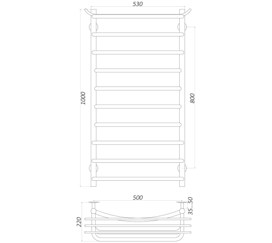 Полотенцесушитель UNIO Zp W 1000-500-10 Зета с полкой