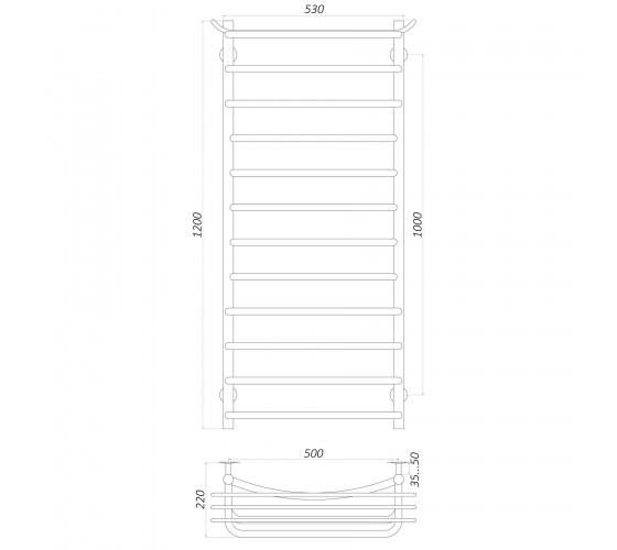Полотенцесушитель UNIO Zp W 1200-500-12 Зета с полкой