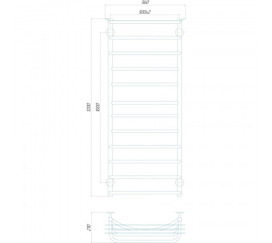 Полотенцесушитель UNIO Zp W 1200-500-12 Зета с полкой