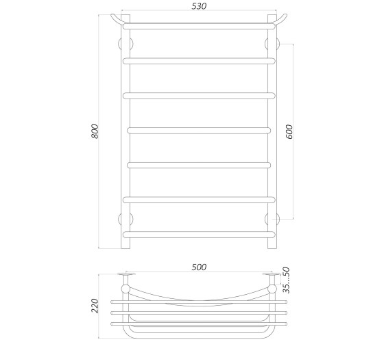 Полотенцесушитель UNIO Zp W 800-500-7 Зета с полкой