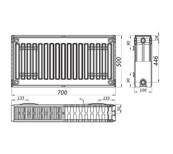 Радиатор стальной панельный QUEEN THERM 22 бок 500x700