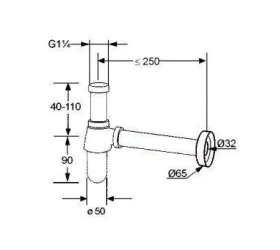 Сифон латунний для раковини хром Kludi G1 1/4 (1010505-00)