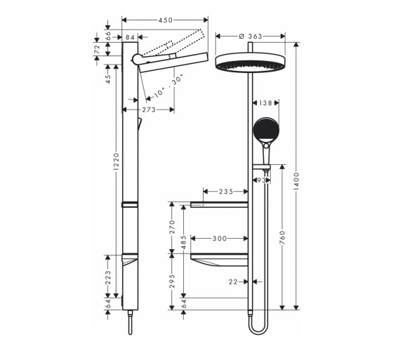 RAINFINITY Showerpipe душевая система 360 1jet скрытого монтажа, хром