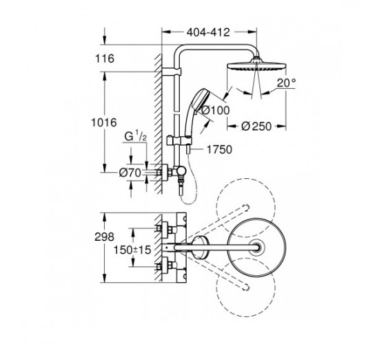 Душова система для душу термостат Grohe Tempesta Cosmopolitan System 250 (26670000)