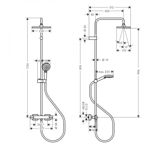 Душова система з термостатом Hansgrohe Vernis Shape Showerpipe 230 чорний (26286670)