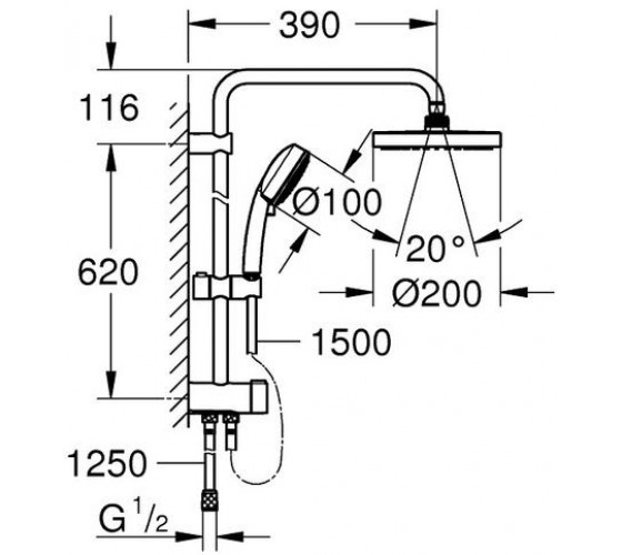 Душова система без змішувача Grohe Tempesta Cosmopolitan 200 (27394002)