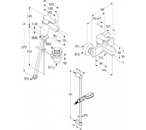 Набор смесителей для ванны 3в1 Kludi Pure&Easy (376850565)