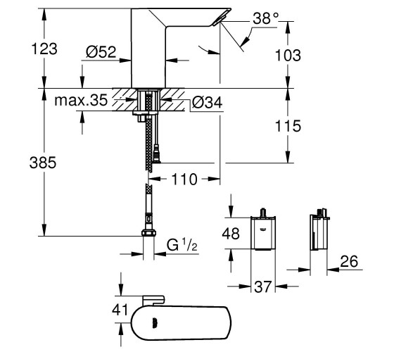 Сенсорний змішувач для раковини Grohe Bau Cosmopolitan E (36451000)