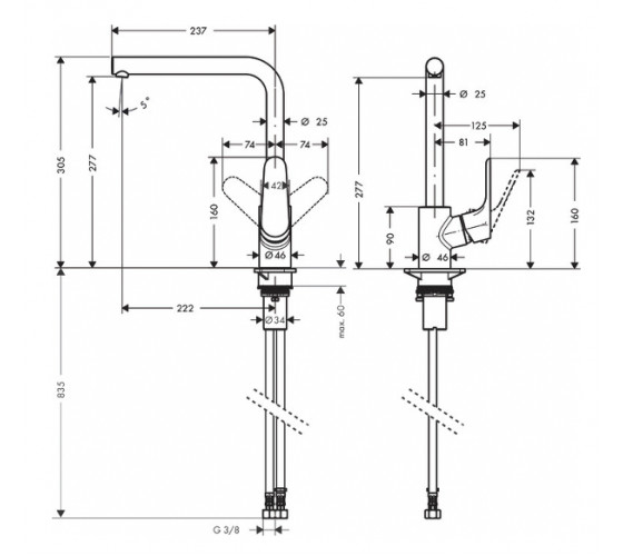 Смеситель для кухни Hansgrohe Focus 280 черный матовый (31817670)