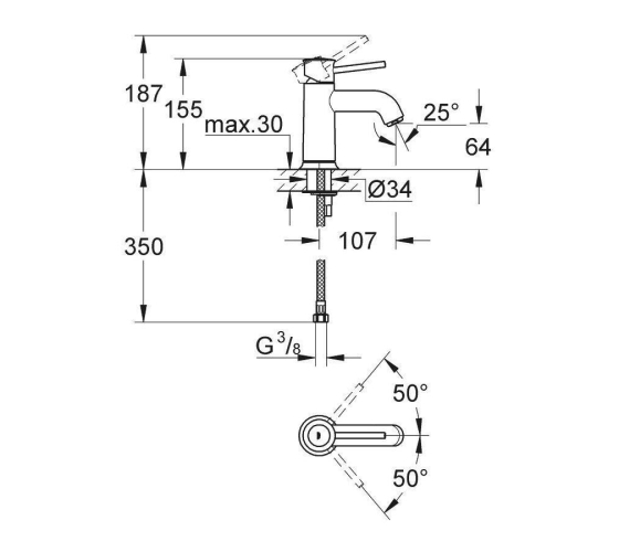 Змішувач для раковини Grohe BauClassic (23162000)