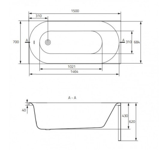 Ванна акриловая Cersanit ABS Octavia 150x70 с ножками, (S301-251)