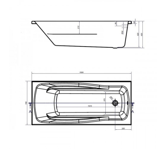 Ванна акриловая Cersanit LANA 160х70 с ножками, (S301-162)