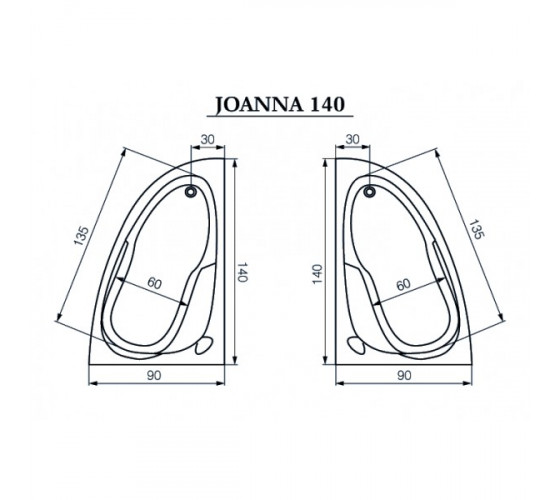 Ванна акриловая Cersanit Joanna NEW 140х90 левая с ножками, (S301-165)